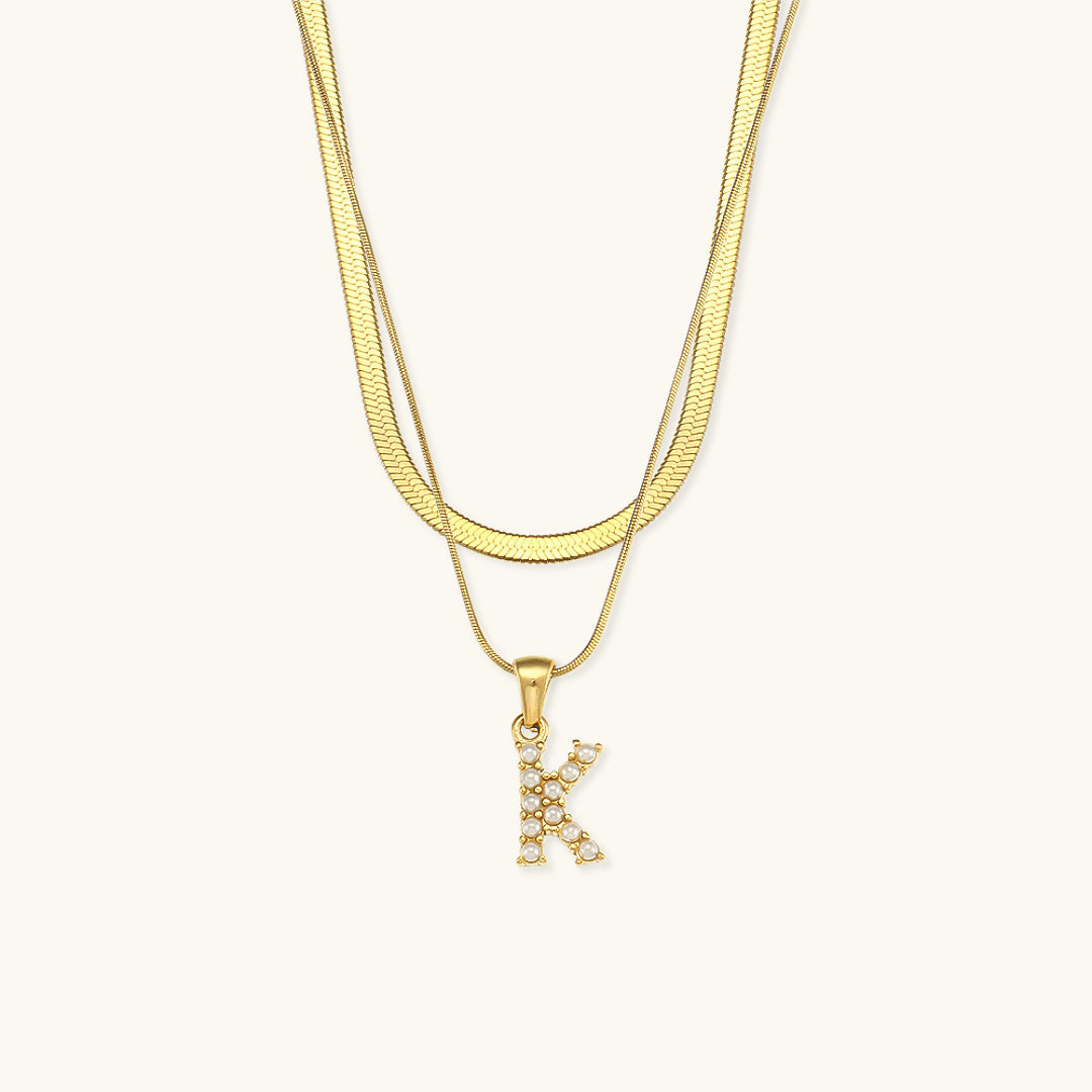 Fiona Layered Gold Initial Letter Necklace Image