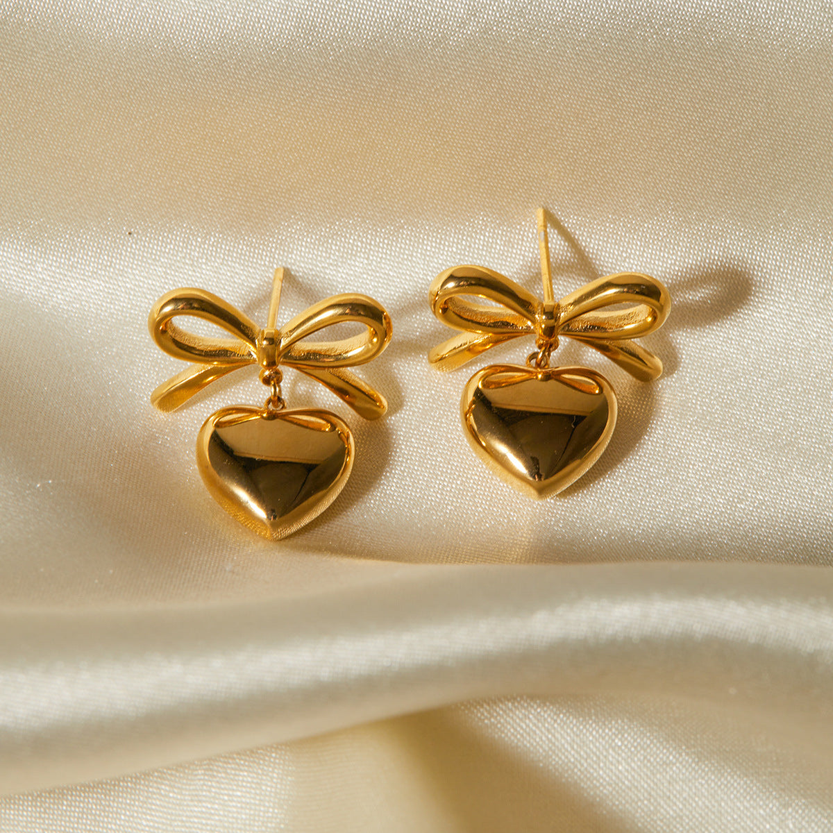 Rowanne French Knot Gold Heart Earrings Image