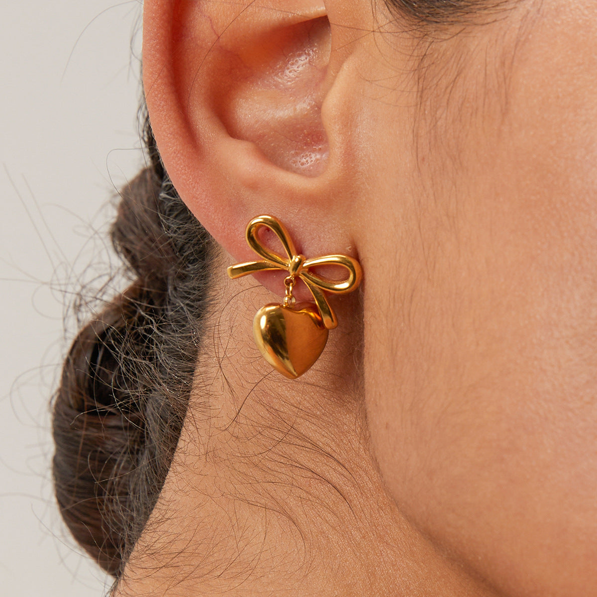 Rowanne French Knot Gold Heart Earrings Image