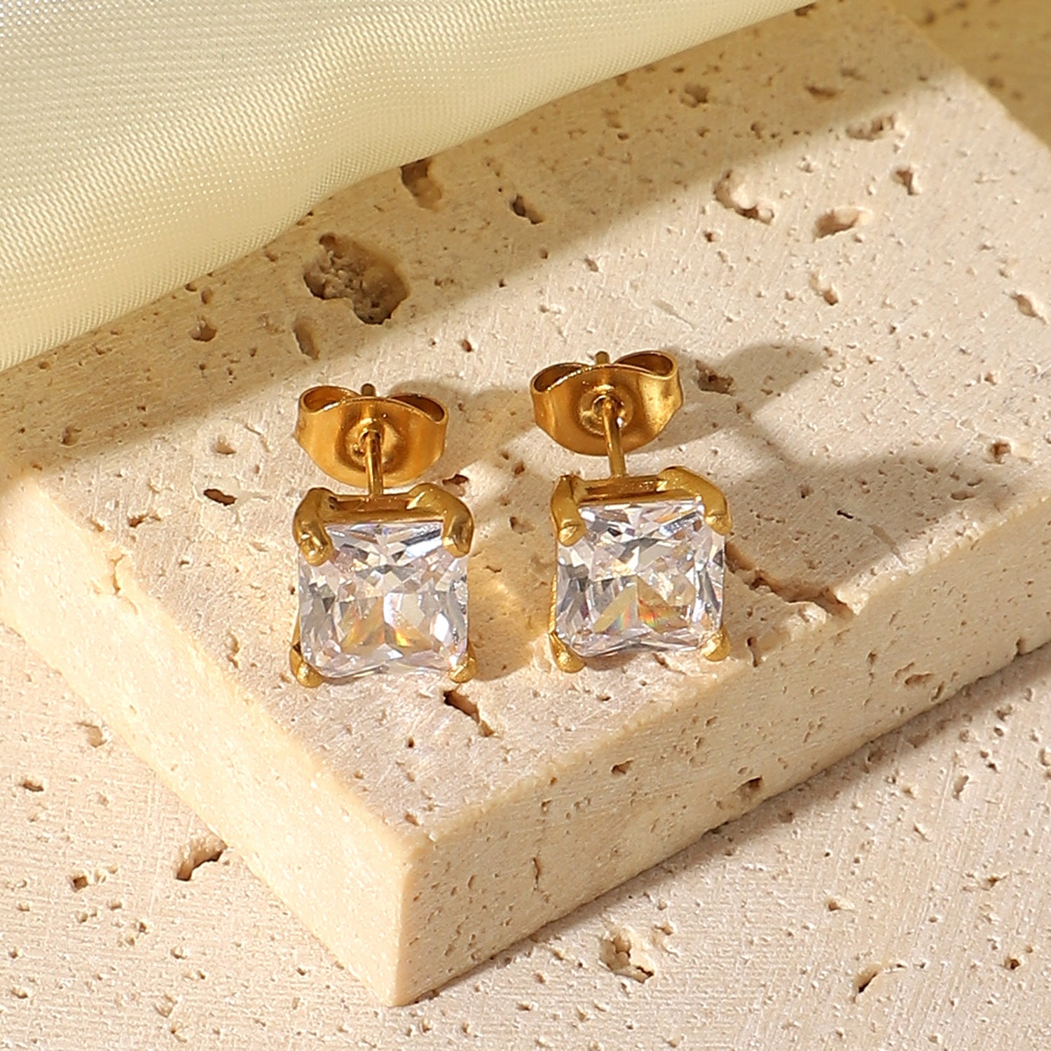 March Solitaire Gold Earrings Image