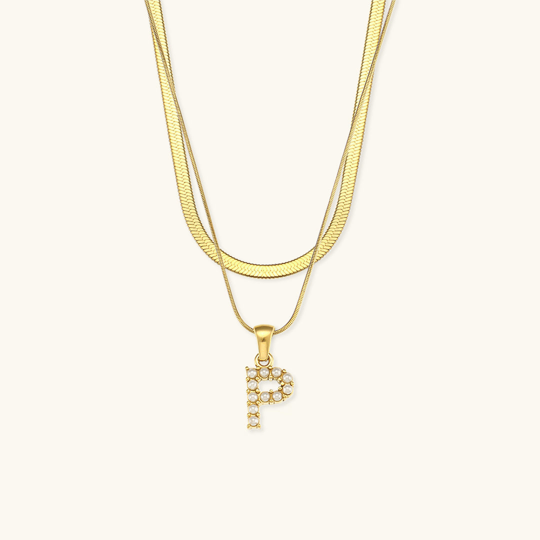 Fiona Layered Gold Initial Letter Necklace Image