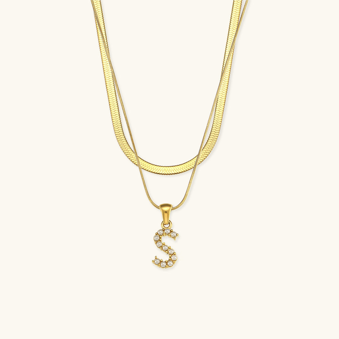 Fiona Layered Gold Initial Letter Necklace Image