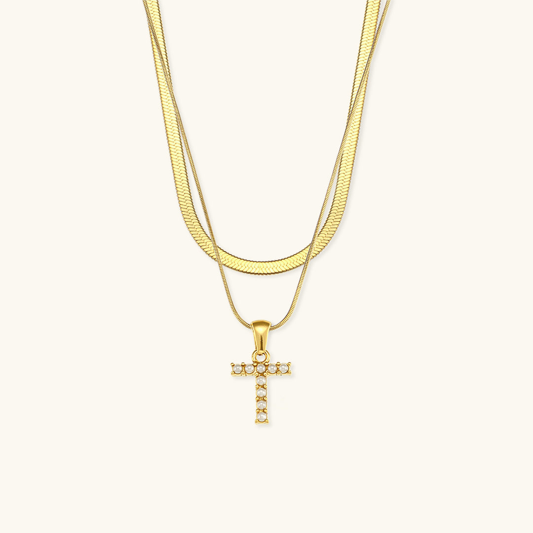 Fiona Layered Gold Initial Letter Necklace Image