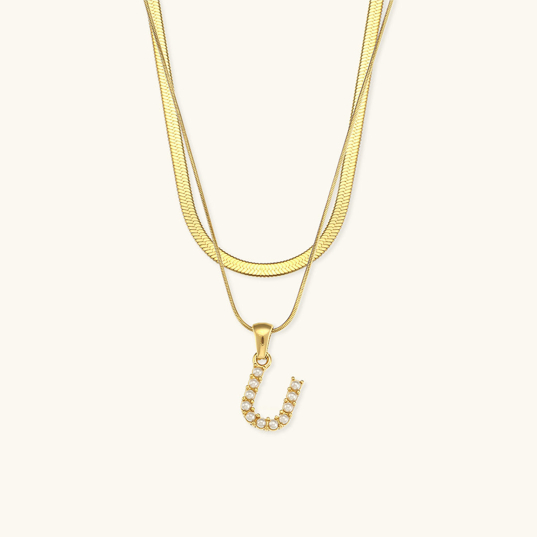 Fiona Layered Gold Initial Letter Necklace Image