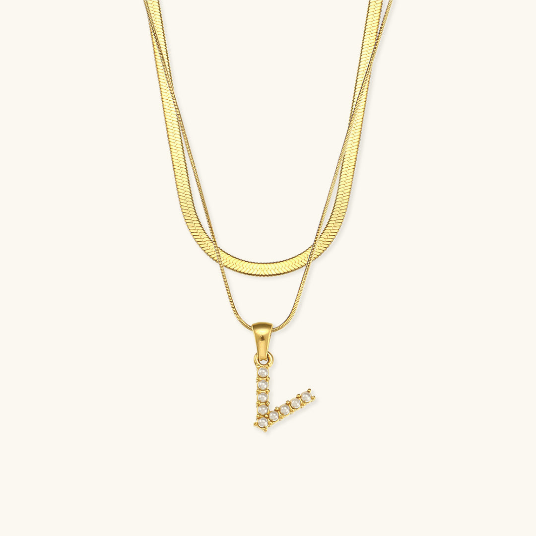 Fiona Layered Gold Initial Letter Necklace Image