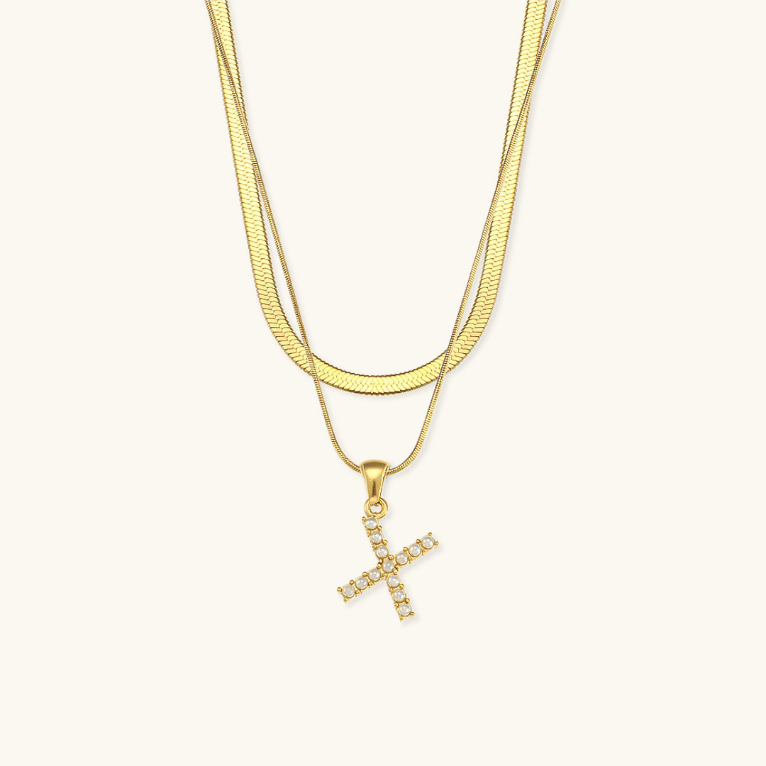 Fiona Layered Gold Initial Letter Necklace Image