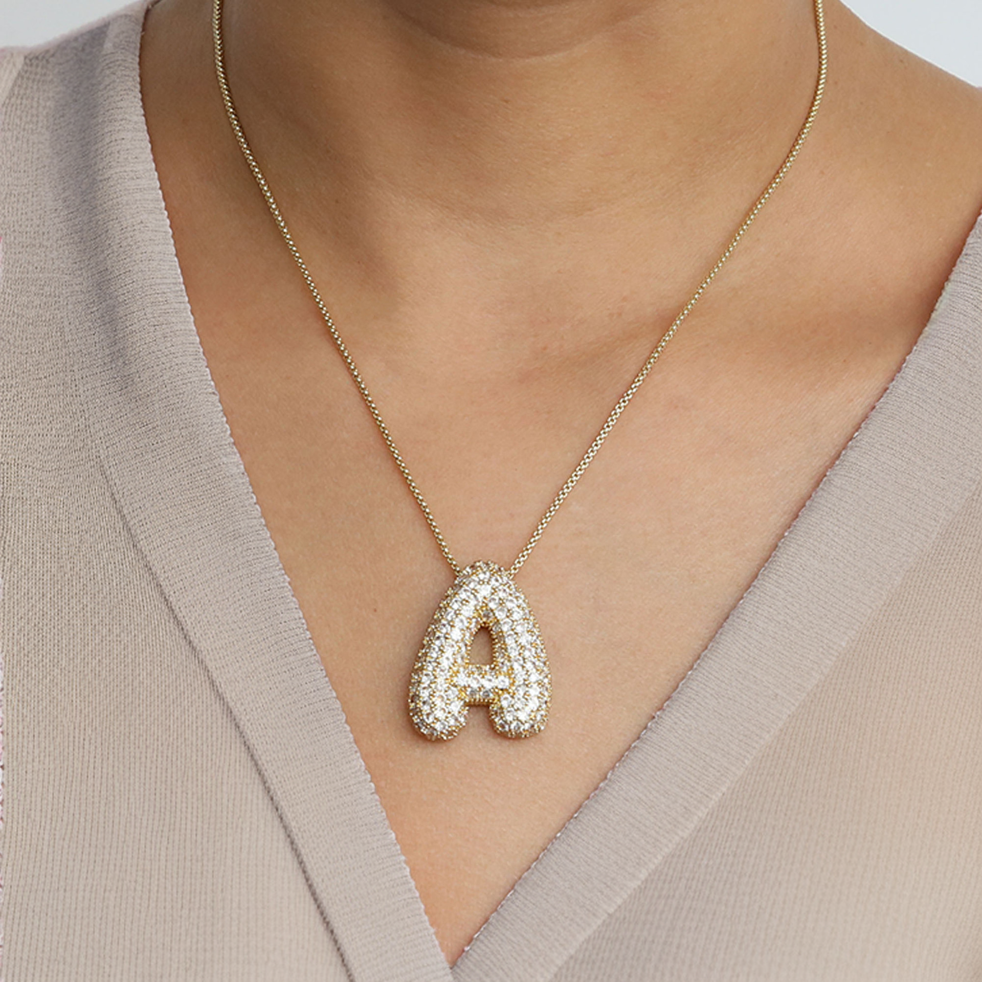 Bubble Initial Diamond Necklace Image