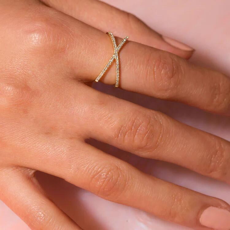 Nia Gold Diamond Cross Ring Image