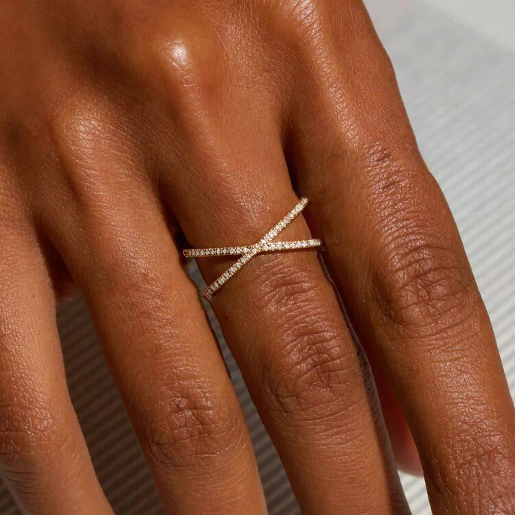 Nia Gold Diamond Cross Ring Image